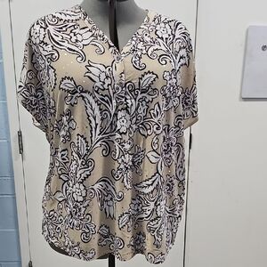 Floral Print Women's Top - Cream and Black